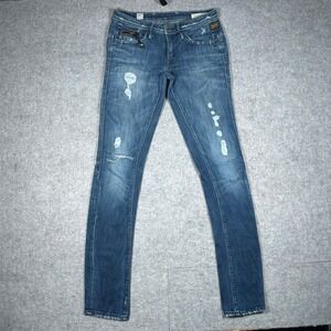 G-Star Raw Denim Jeans Women 28x34 Blue Ocean Skinny Distressed Biker Y2K Moto